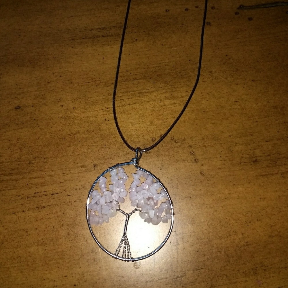 Rose Quartz  pendant with brown cord
